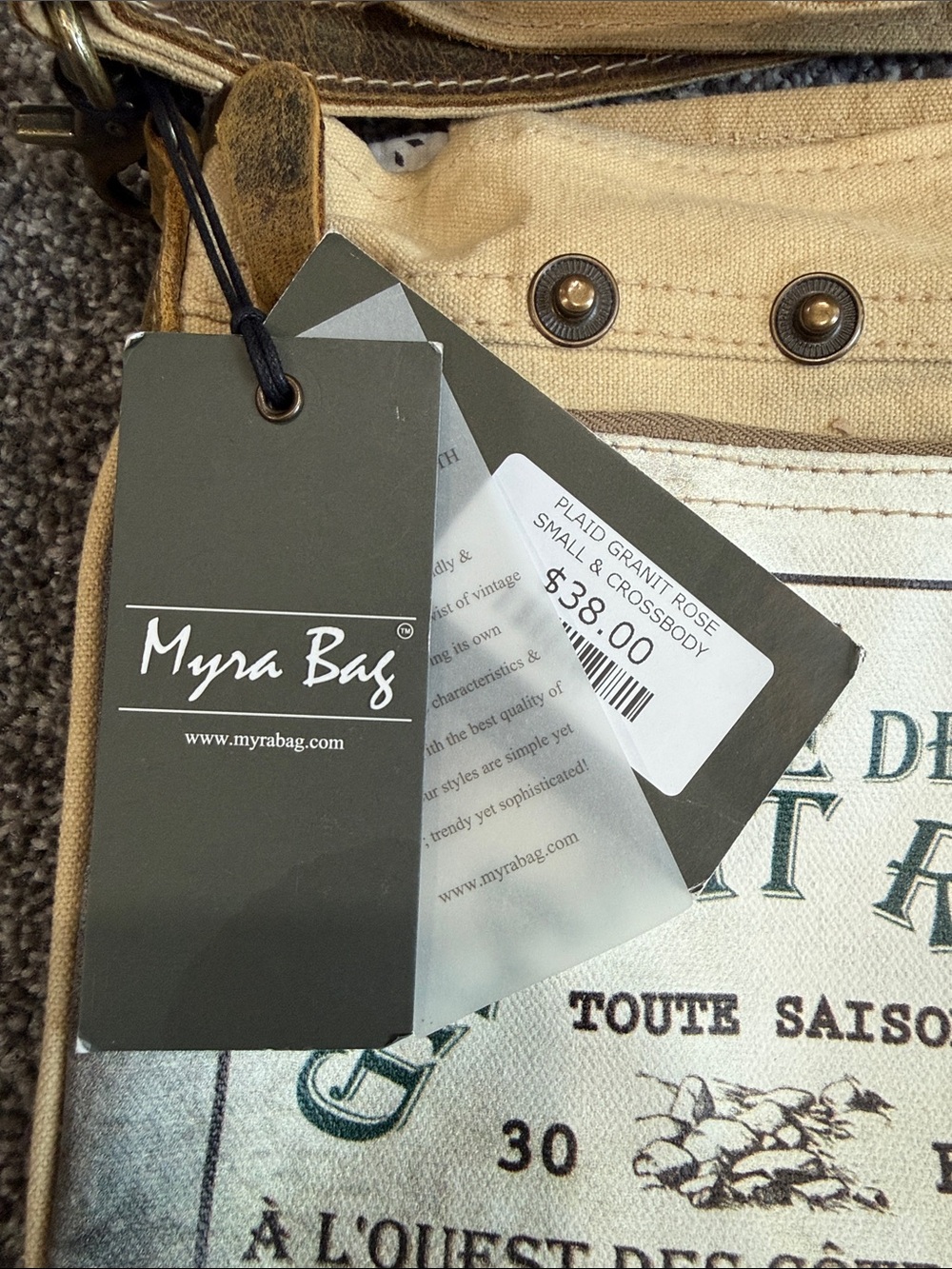 Myra Bag Brown & Beige Plaid Canvas Messenger - Picture 3 of 5